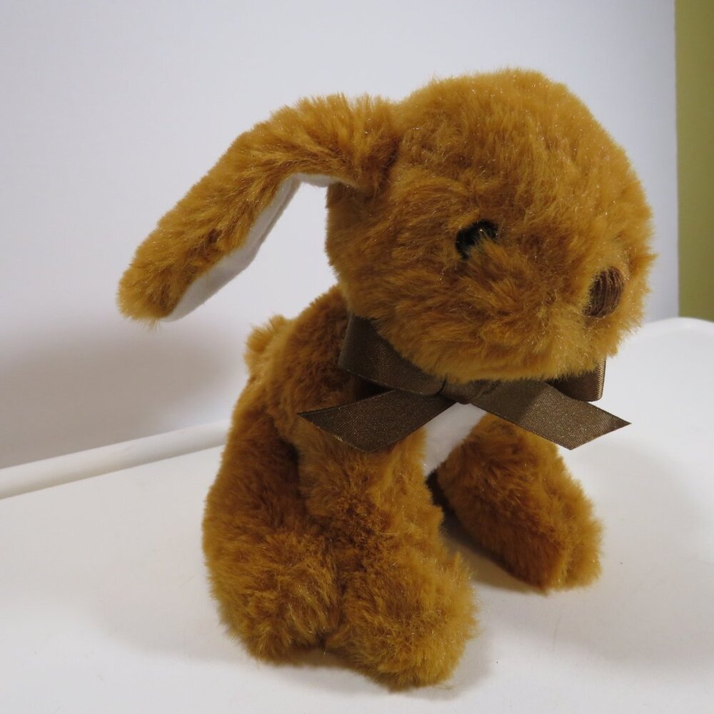 small brown bunny plush rabbit very soft & floppy ears 5 1/2" tall plush